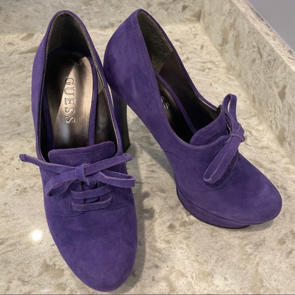 Guess Purple Suede Velvet Heels with Bow Size 5 - Picture 2 of 8